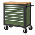 Carro de herramientas 75 x 46 x 95 cm de acero verde con 7 cajones y encimera de madera