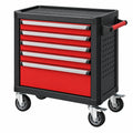 Carro de herramientas 77 x 46 x 97 cm de acero rojo y negro con 5 cajones y ruedas