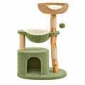Árbol rascador para gatos 60 x 50 x 130 cm de madera y sisal verde con refugio y hamaca