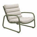 Sillón 78 x 76 x 84 cm con estructura metálica verde oliva y asiento textil beige para interior y exterior cubierto