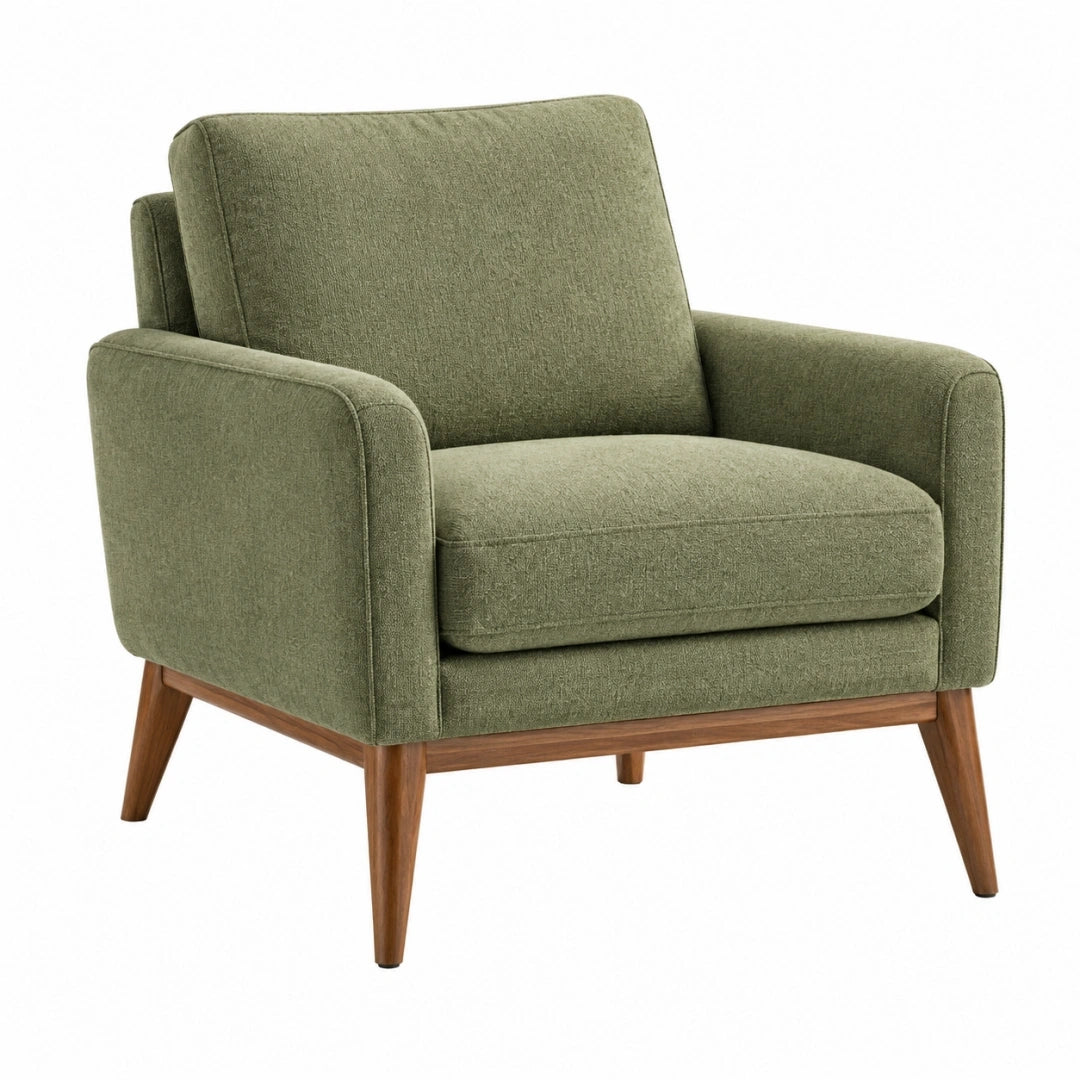 Sillón 82 x 78 x 84 cm de tela verde con patas de madera estilo moderno