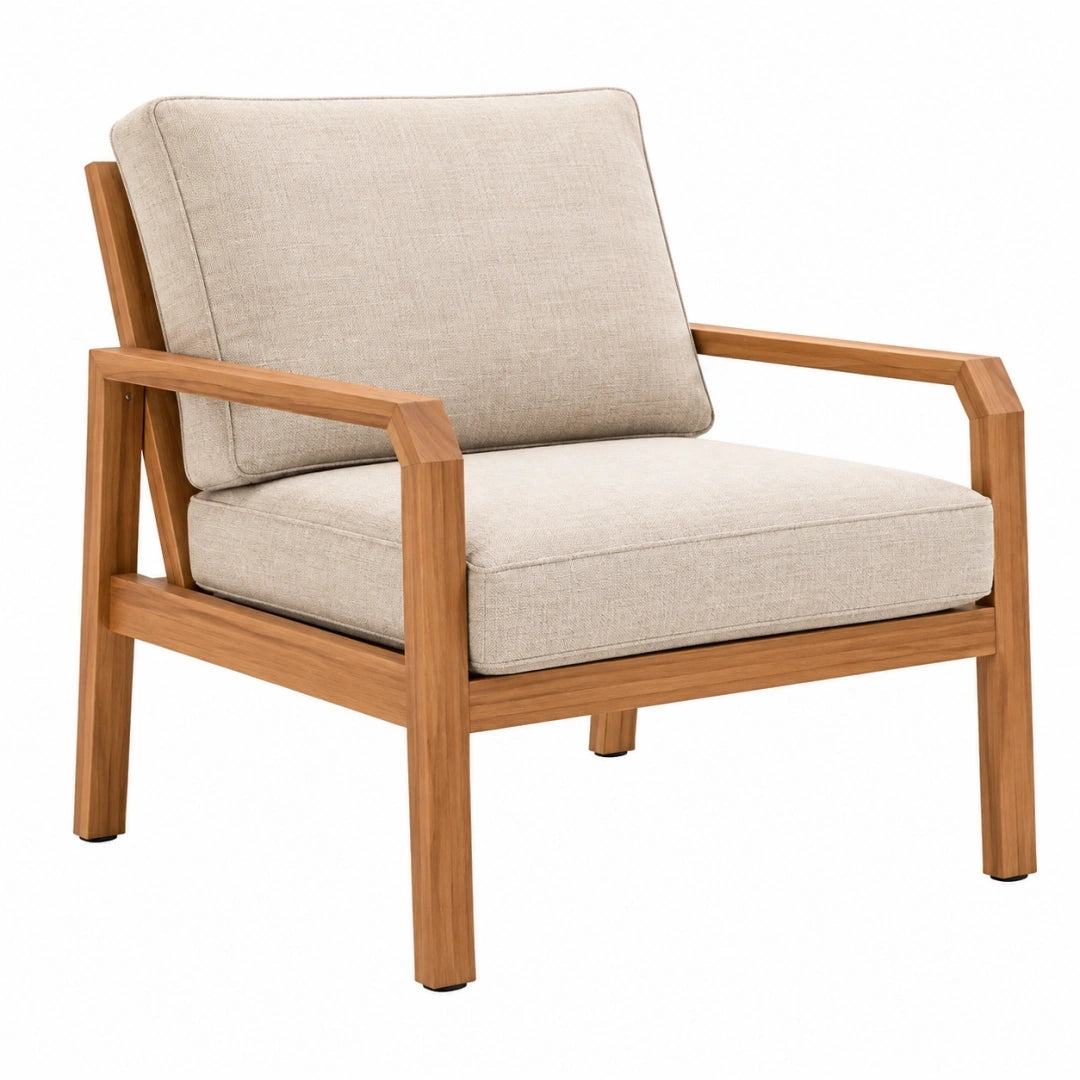 Sillón 78 x 76 x 83 cm de madera y tejido beige para salón