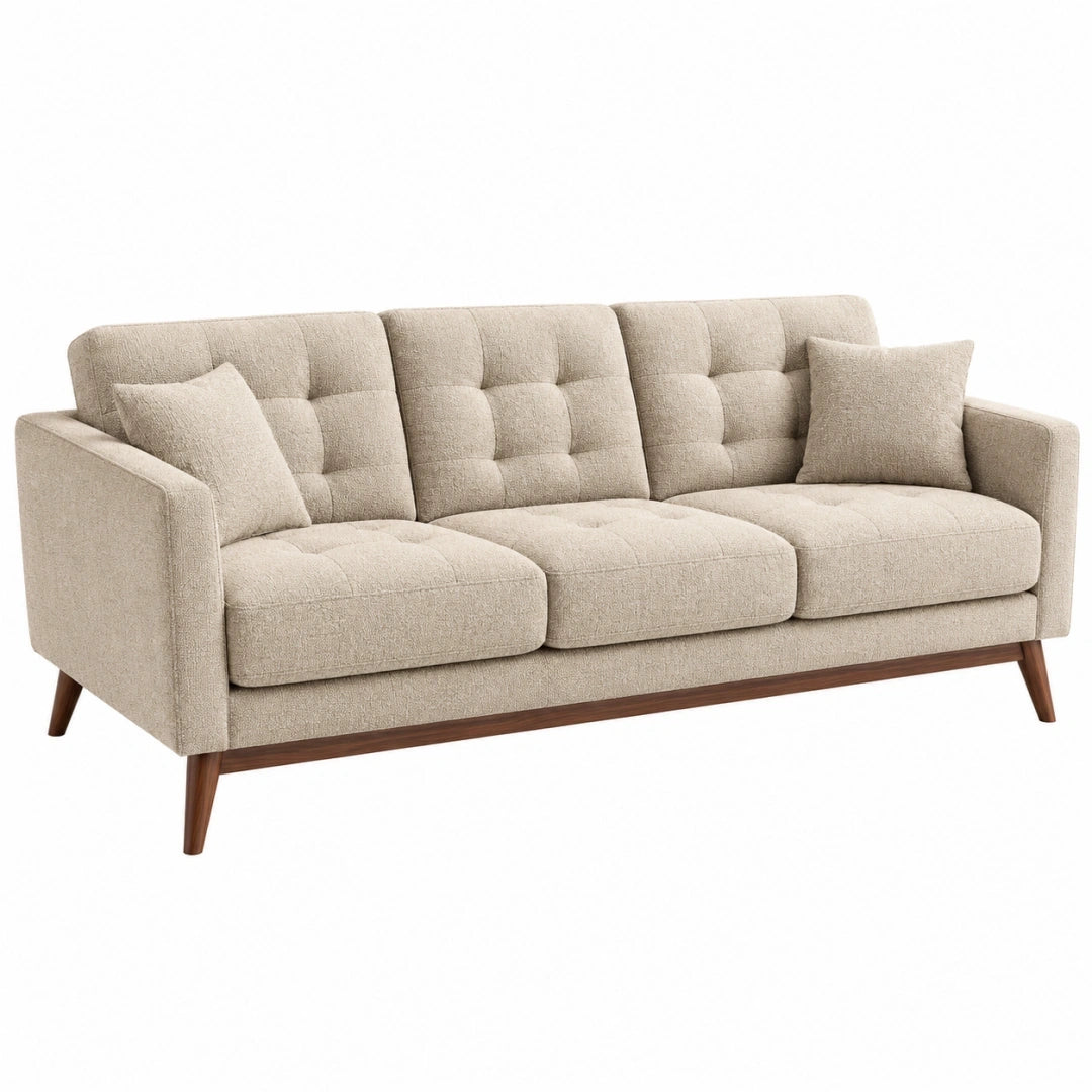 Sofá de 3 plazas 210 x 90 x 86 cm de tela beige con patas de madera estilo moderno