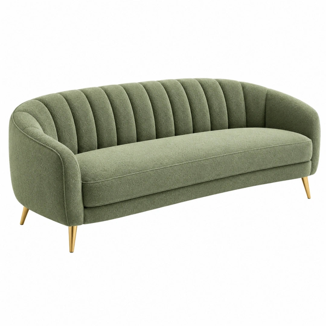 Sofá de 3 plazas 180 x 80 x 80 cm tapizado textil verde con patas metálicas estilo retro