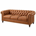 Sofá de tres plazas 215 x 90 x 78 cm de piel sintética marrón estilo Chesterfield