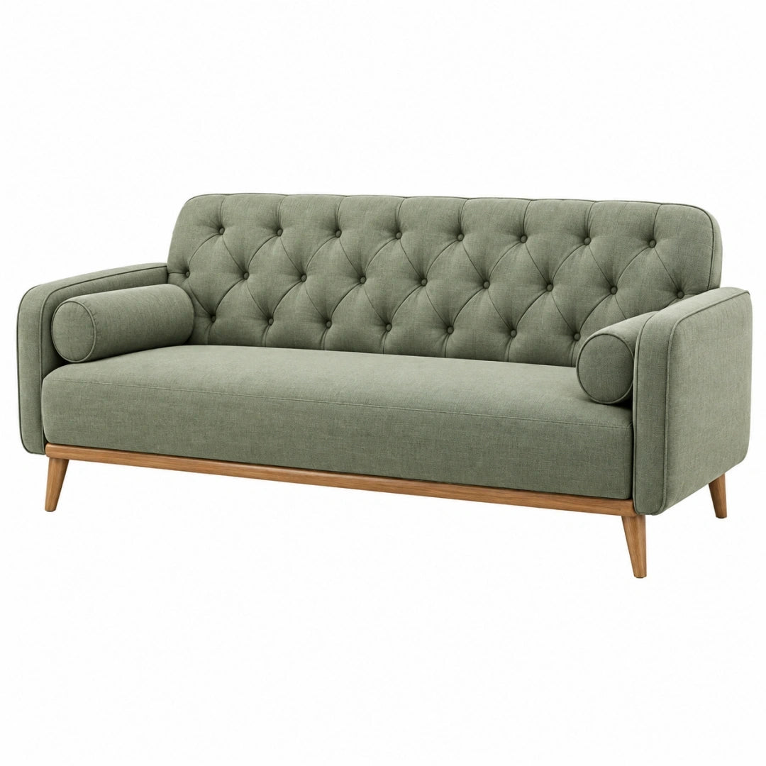 Sofá de dos plazas 170 x 85 x 86 cm tapizado verde con capitoné y patas de madera