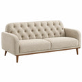 Sofá de tres plazas 200 x 85 x 85 cm tapizado beige con patas de madera estilo capitoné