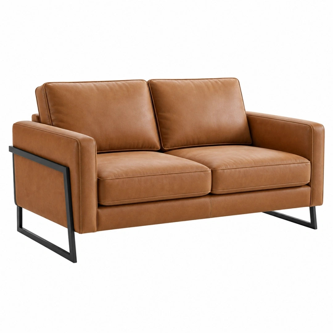 Sofá de 2 plazas 160 x 85 x 85 cm de piel sintética marrón estilo industrial