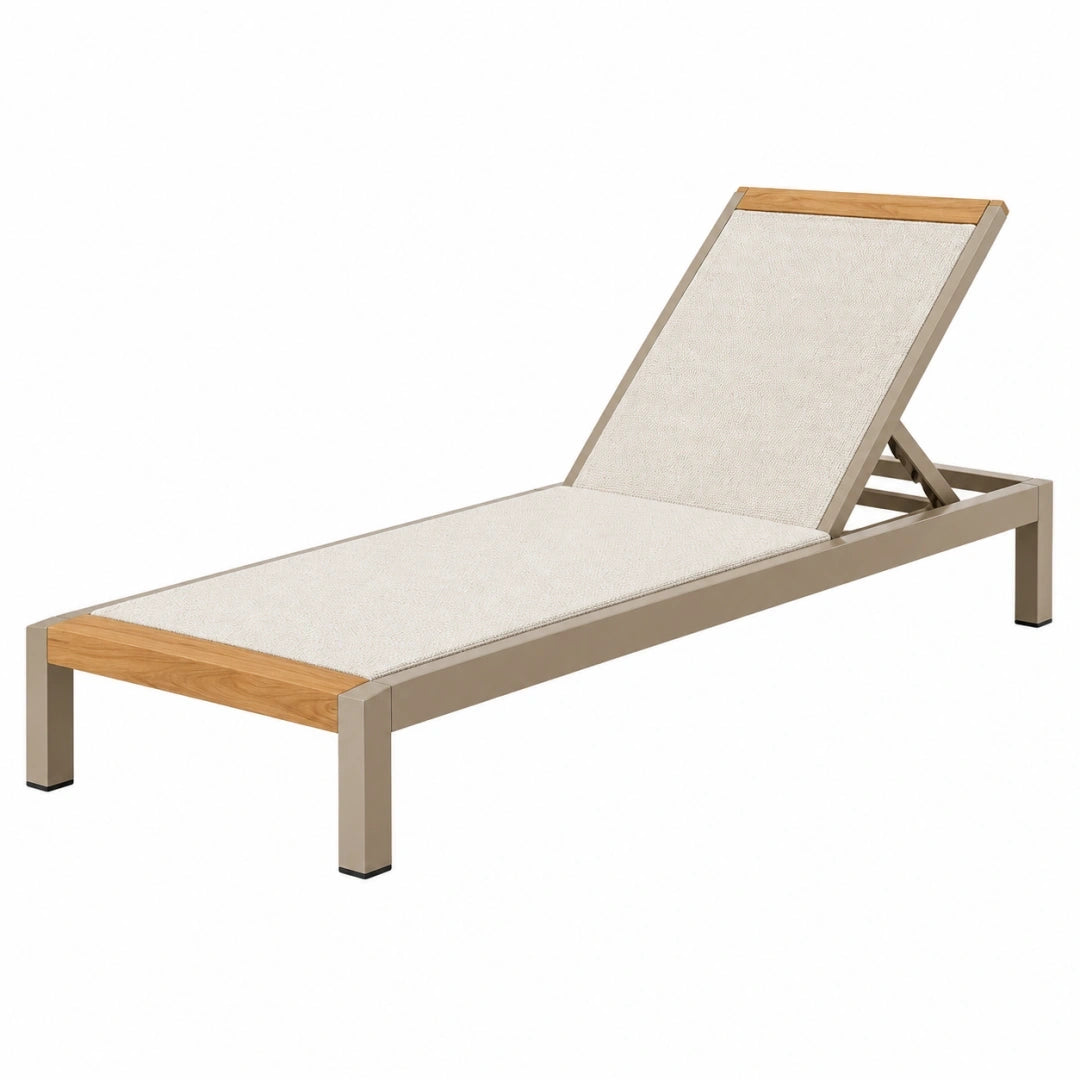 Tumbona reclinable 200 x 70 cm de metal y madera beige para exterior