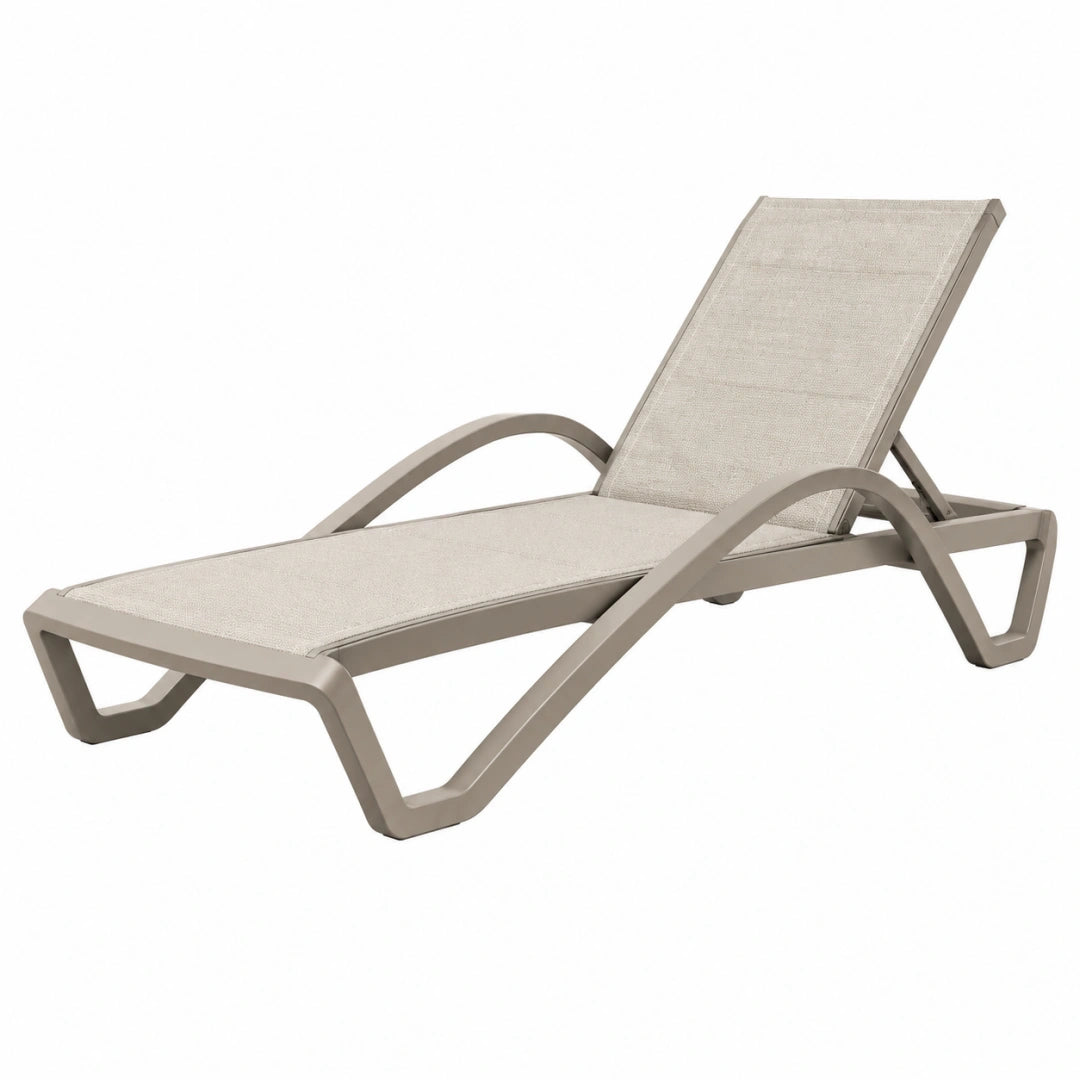 Tumbona 195 x 65 x 33 cm de resina y malla beige para exterior reclinable