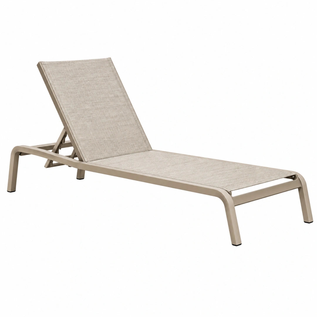Tumbona de exterior 195 x 65 x 90 cm de aluminio beige con respaldo reclinable