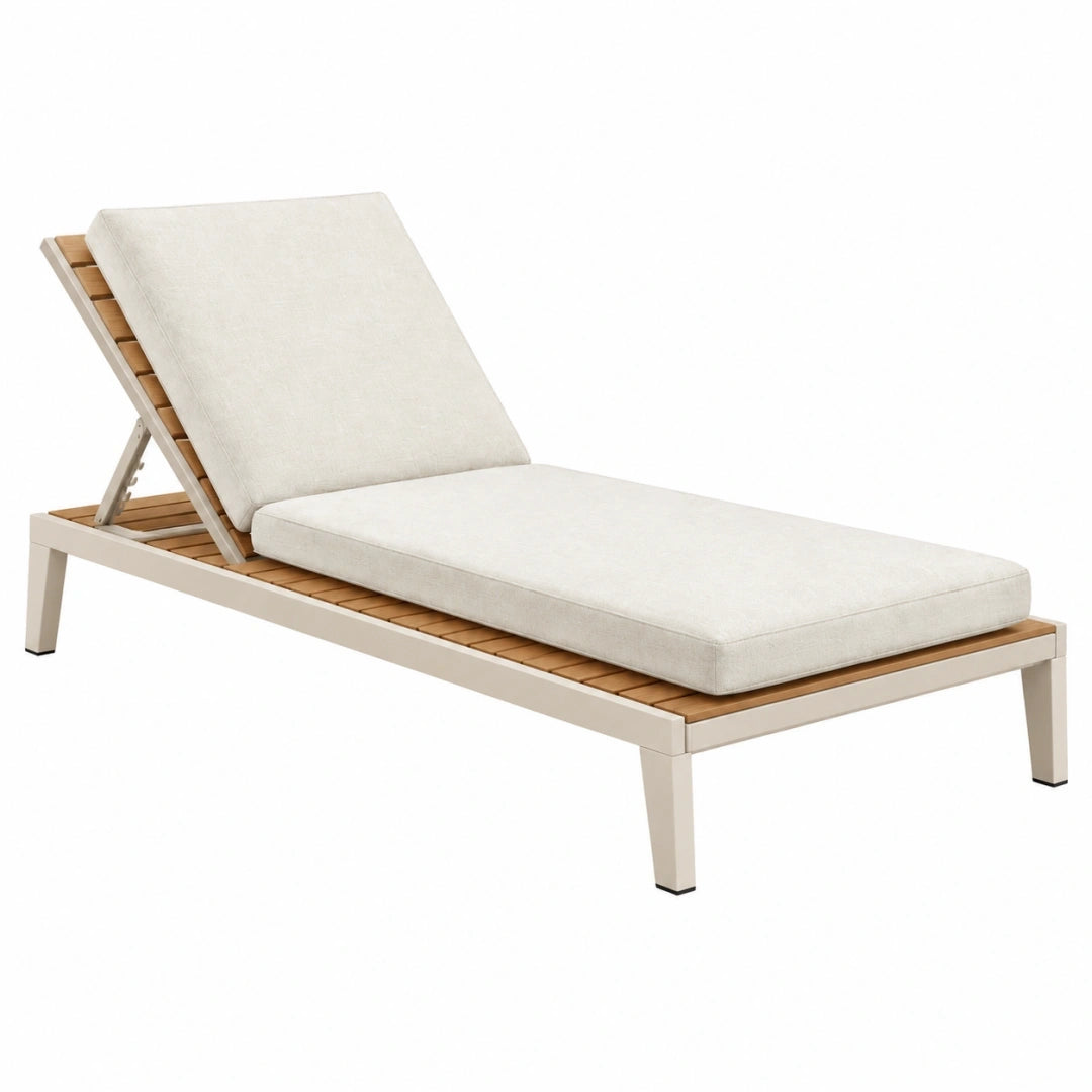 Tumbona de jardín 200 x 70 cm de aluminio y madera beige con respaldo regulable