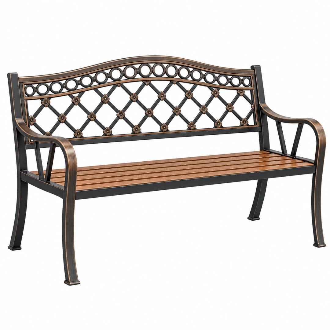 Banco de jardín 125 x 60 x 90 cm de metal negro y bronce estilo clásico