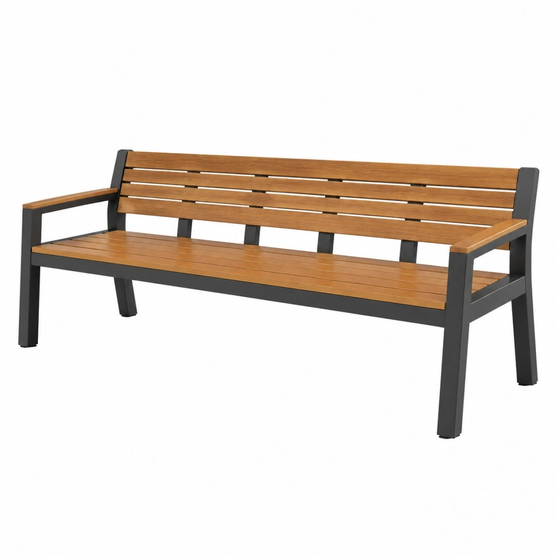 Banco de jardín 180 x 65 x 85 cm de madera y acero marrón negro con respaldo