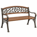 Banco de jardín 125 x 60 x 85 cm de acero marrón con respaldo de hojas